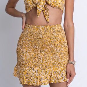 O.Vianca Smocked Yellow Floral Print Ruffle Skirt